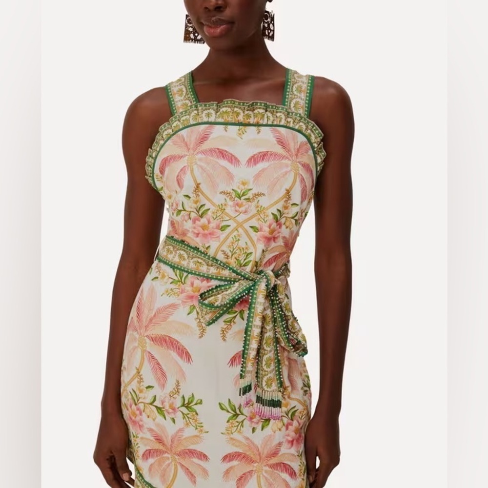 Farm Rio Palm Dream Off-White Sleeveless Angled Mini Dress - Picture 9 of 15